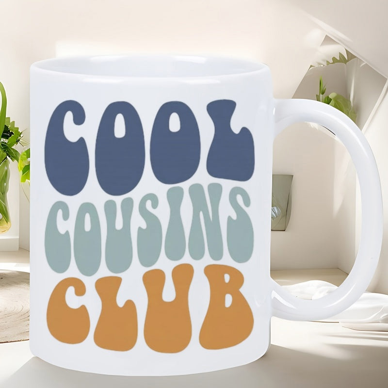 Tailorly White Ceramic 11 oz Mug - Cool Cousins Club Retro Bubbly Typography With Vibrant Colorful Vintage Style Mug