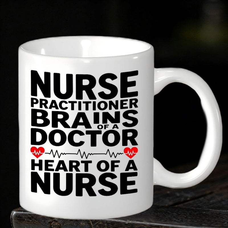 Tailorly White Ceramic 11 oz Mug - Nurse Practitioner Brains Of A Doctor Heart Of A Nurse Two Small Red Hearts Connected By Black Rhythmic EKG Line Mug