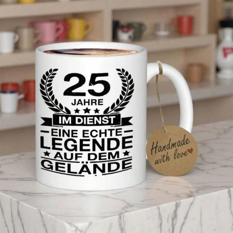 Tailorly White Ceramic 11 oz Mug - Symmetric Laurel Wreath Featuring Three Elegant Stars Within A Bold Commemorative Circular Plaque