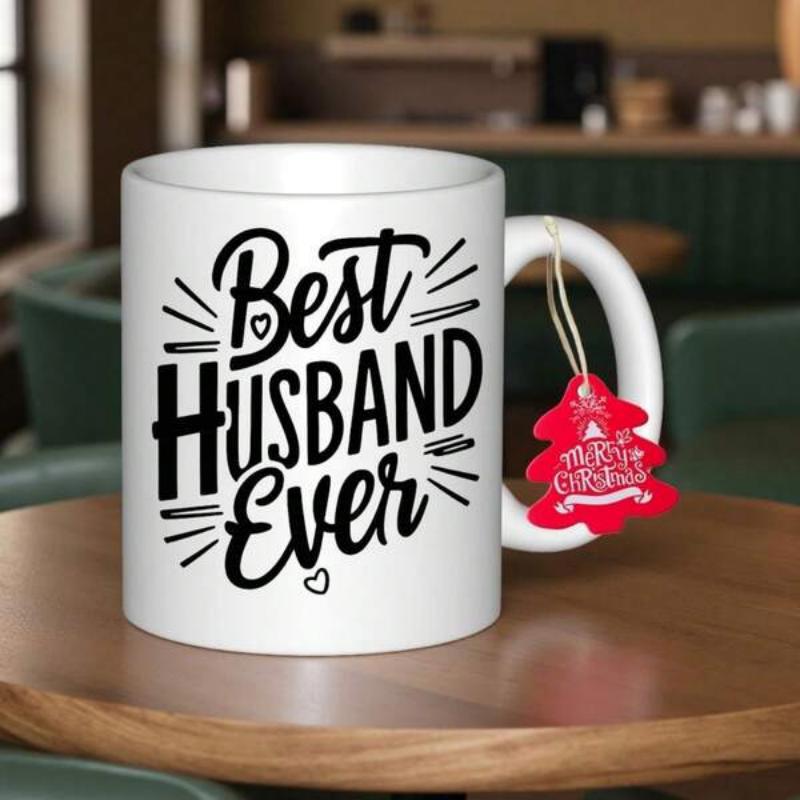 Tailorly White Ceramic 11 oz Mug - Best Husband Ever Stylish Hand Drawn Typography With Decorative Lines And Small Hearts Mug