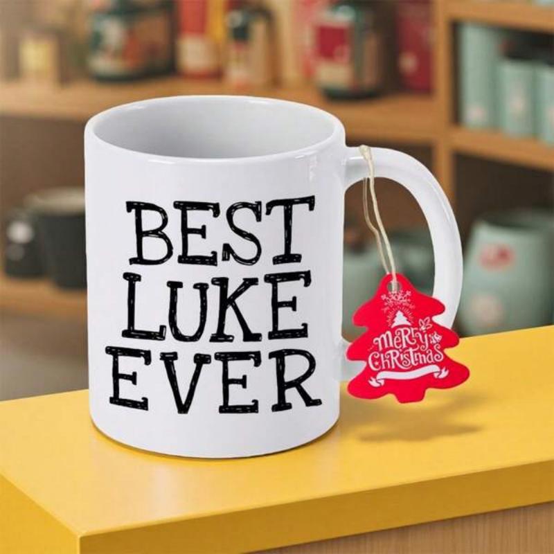 Tailorly White Ceramic 11 oz Mug - Best Luke Ever Minimalist White Ceramic Body Featuring Bold Vintage Typewriter Style Text Personalized Mug