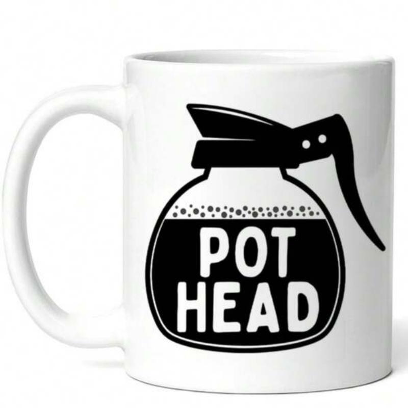 Tailorly White Ceramic 11 oz Mug - Pot Head Minimalist Black Silhouette Of A Classic Coffee Brewing Carafe