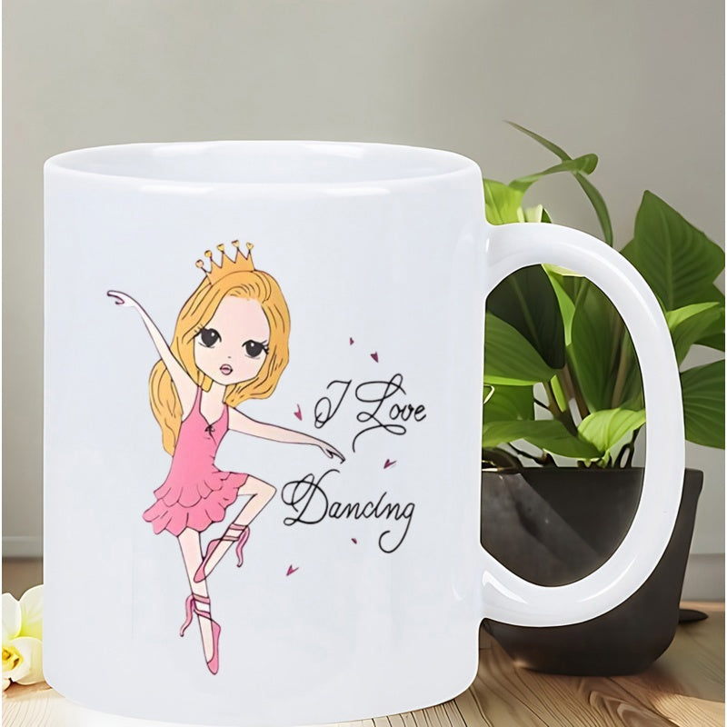 Tailorly White Ceramic 11 oz Mug - I Love Dancing Charming Little Princess With Golden Hair Wearing Pink Tutu Dress Performing Ballet Ballerina