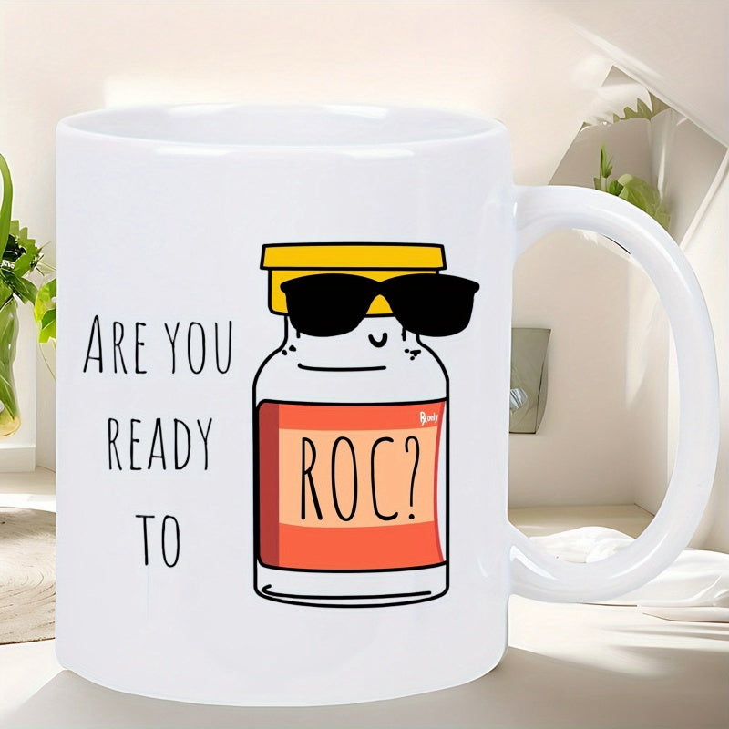 Tailorly White Ceramic 11 oz Mug - Are You Ready To ROC Cute Cartoon Medical Vial Wearing Sunglasses With A Playful Smile Vial