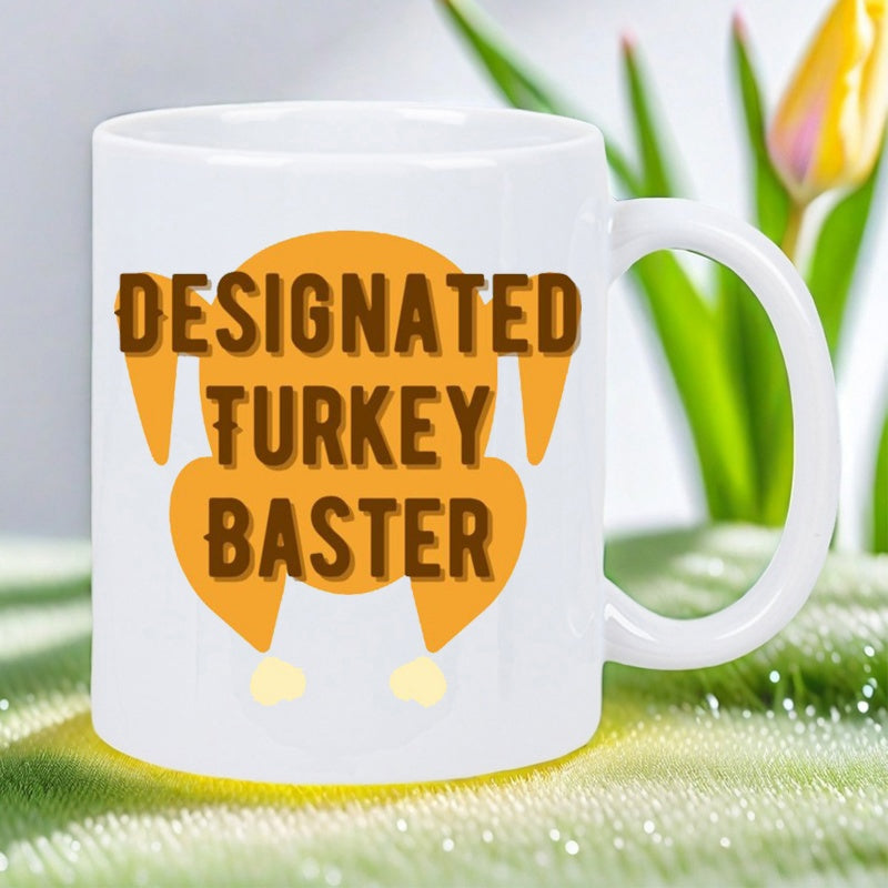 Tailorly White Ceramic 11 oz Mug - Designated Turkey Baster Seasonal Minimalist Thanksgiving Bird Silhouette For Festive Kitchen Holiday Decor Turkey