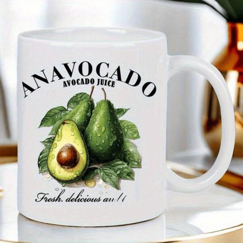 Tailorly White Ceramic 11 oz Mug - Anavocado Avocado Juice Fresh Delicious Vibrant Green Leaves Surrounding Sliced Ripe Fruit With Glossy Pit Avocado