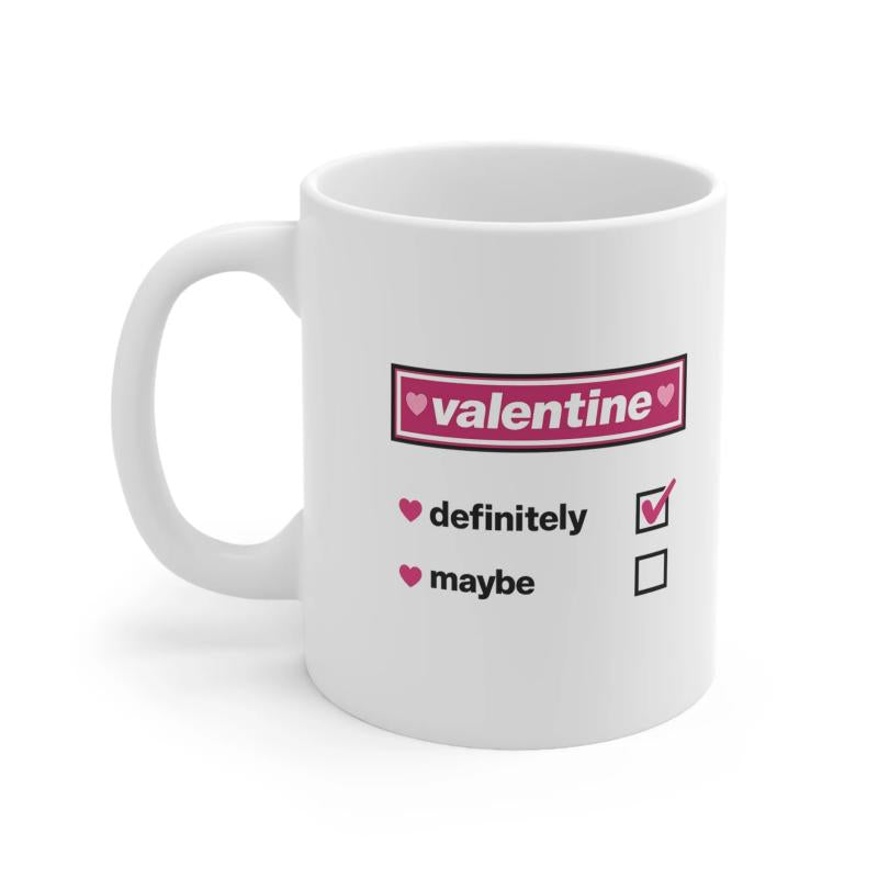 Tailorly White Ceramic 11 oz Mug - Valentine Definitely Maybe Minimalist Checklist Pattern Featuring Pink Hearts And Modern Checkboxes Mug