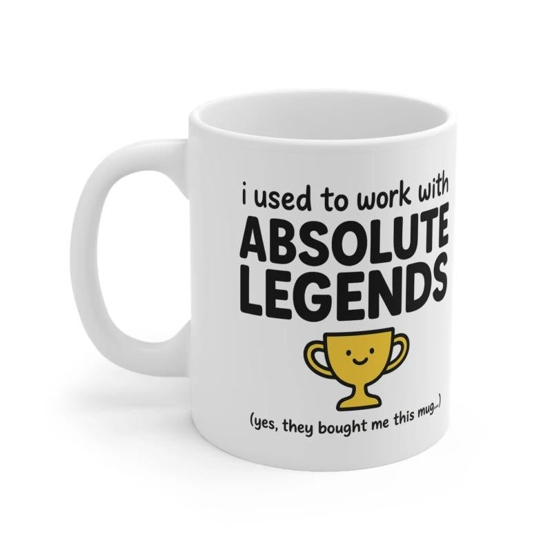 Tailorly White Ceramic 11 oz Mug - I Used To Work With Absolute Legends Yes They Bought Me This Mug Golden Smiling Award Icon Glowing Under Bright White Studio