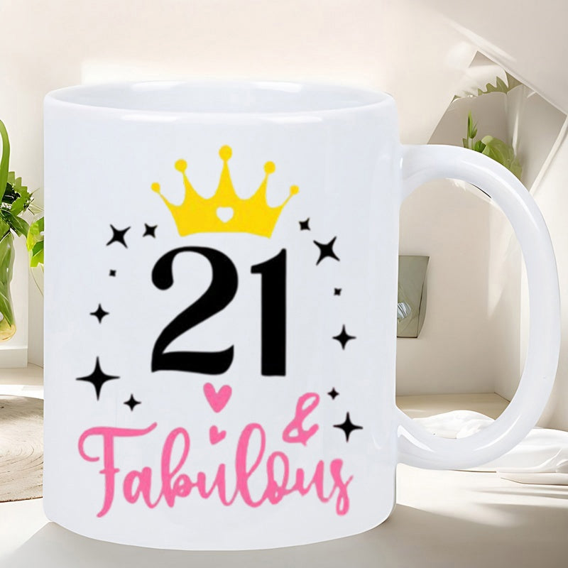 Tailorly White Ceramic 11 oz Mug - 21 Fabulous Golden Yellow Crown Surrounded By Black Stars And Pink Hearts Crown