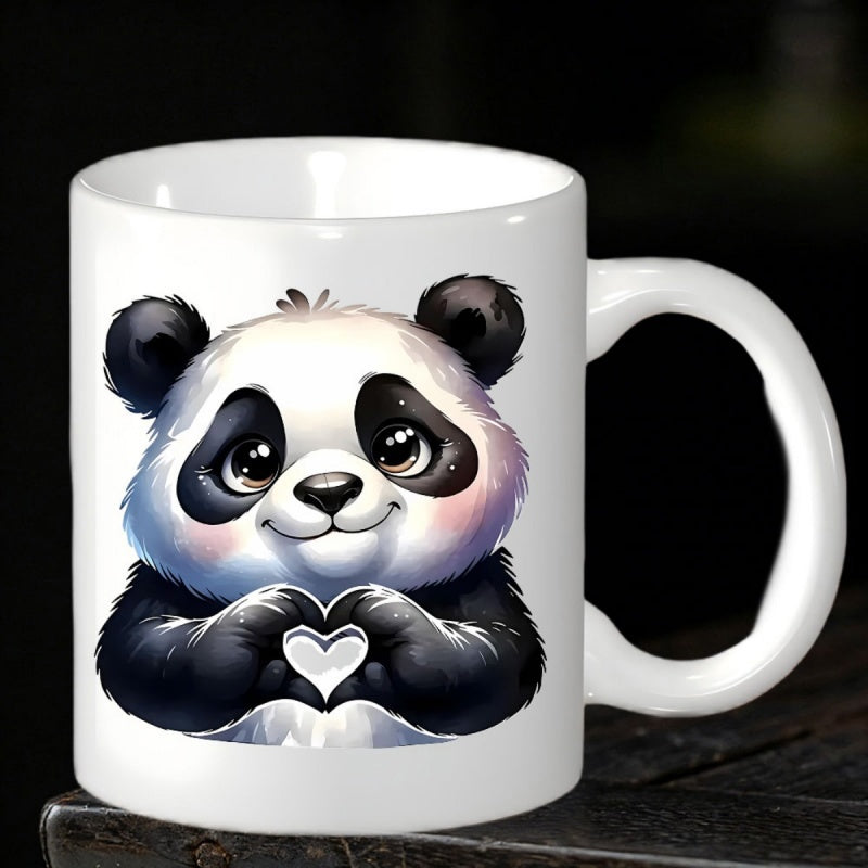 Tailorly White Ceramic 11 oz Mug - Adorable Fluffy Panda Making A Heart Shape With Gentle Paws Panda