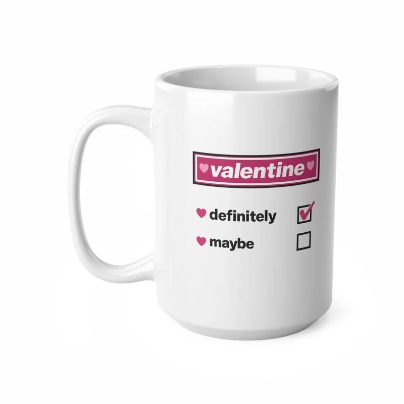 Tailorly White Ceramic 11 oz Mug - Valentine Definitely Maybe Minimalist Pink Design Featuring Hearts And A Completed Small Checkbox Checklist