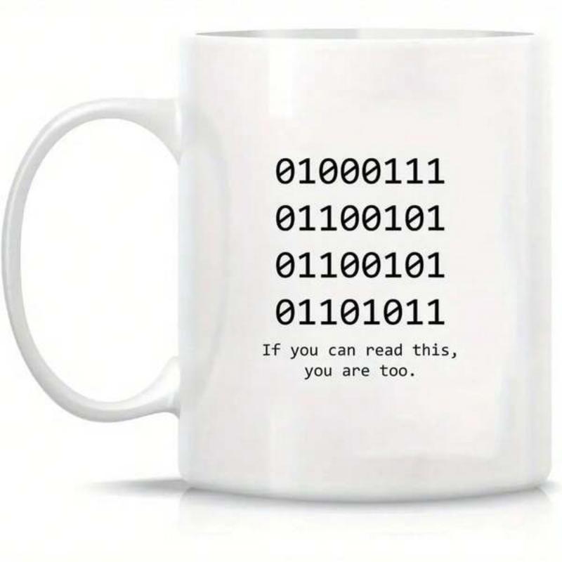 Tailorly White Ceramic 11 oz Mug - If You Can Read This You Are Too Minimalist Monochrome Binary Coding Numbers Arranged Vertically On Smooth Ceramic Surface Mug