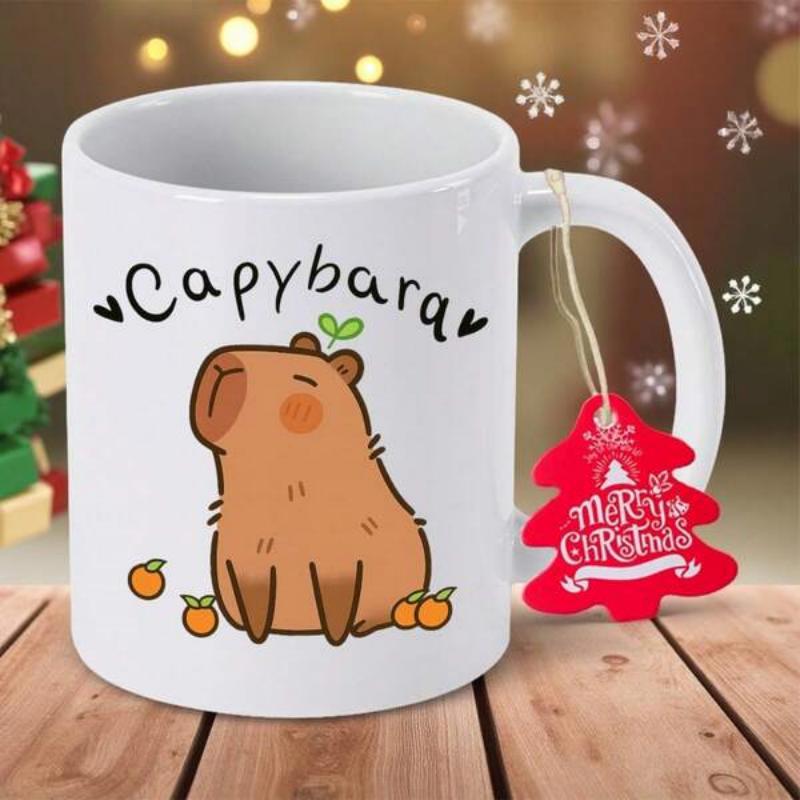 Tailorly White Ceramic 11 oz Mug - Capybara Cute Cartoon Brown Animal Sitting Peacefully Among Small Oranges Capybara