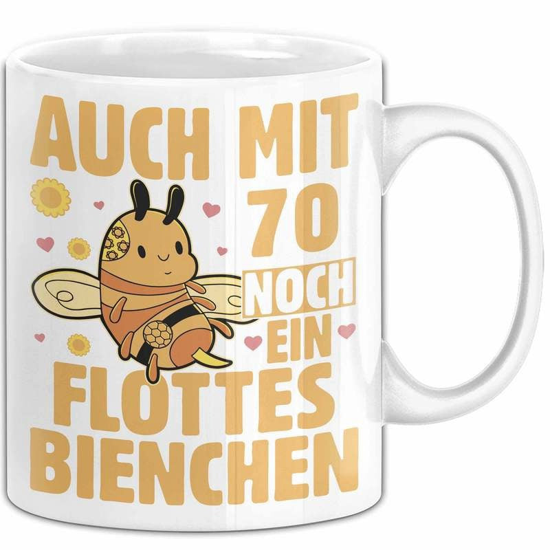 Tailorly White Ceramic 11 oz Mug - Smiling Cartoon Insect Flying Amidst Glowing Suns And Gentle Tiny Hearts Bee