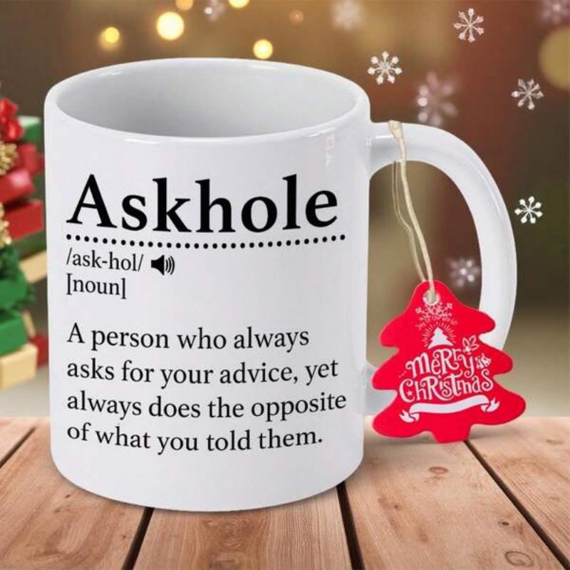 Tailorly White Ceramic 11 oz Mug - Askhole Minimalist Dictionary Style Layout Featuring Sarcastic Typography And Definition Sign