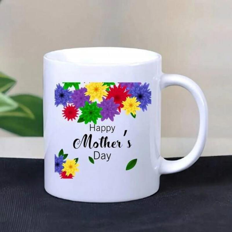 Tailorly White Ceramic 11 oz Mug - Happy Mother's Day Vibrant Colorful Blossoms Arranged With Delicate Petals And Green Leaves Flower