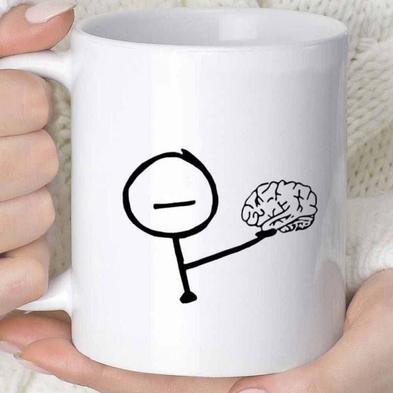Tailorly White Ceramic 11 oz Mug - Minimalist Hand Drawn Stick Figure Supporting A Realistic Human Intelligence Brain
