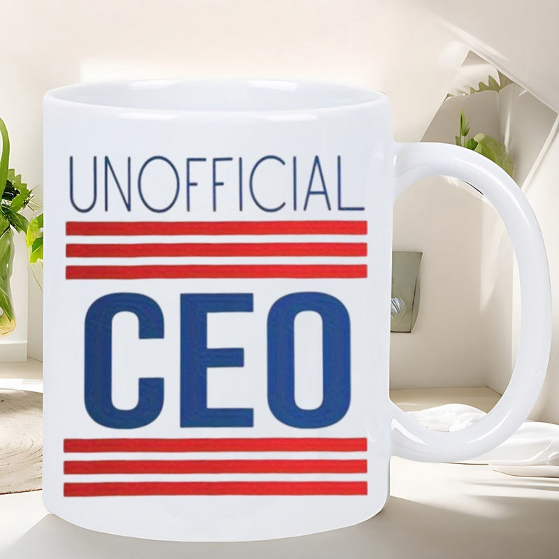Tailorly White Ceramic 11 oz Mug - Unofficial CEO Minimalist Horizontal Red Lines And Bold Blue Capital Letters Mug