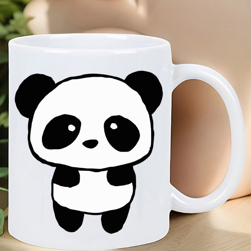 Tailorly White Ceramic 11 oz Mug - Adorable Minimalist Black And White Hand Drawn Cartoon Sitting Forest Panda