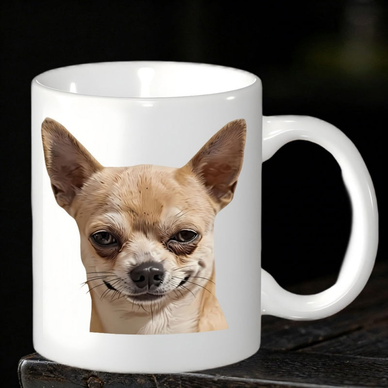 Tailorly White Ceramic 11 oz Mug - Charming Smirking Face With Large Ears And Funny Facial Expression Chihuahua