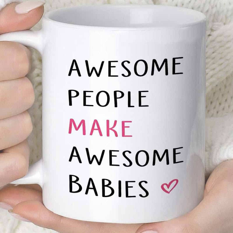 Tailorly White Ceramic 11 oz Mug - Awesome People Make Awesome Babies Minimalist Handwritten Lettering With A Small Delicate Pink Heart Mug