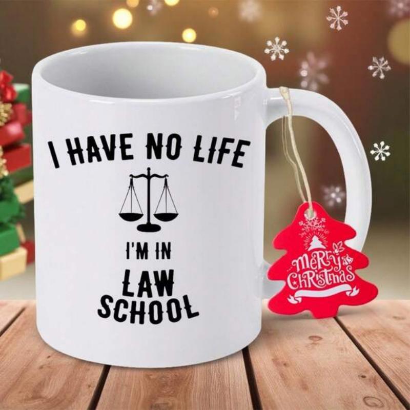 Tailorly White Ceramic 11 oz Mug - I Have No Life Im In Law School Minimalist Symmetrical Black Silhouette Depicting Balanced Justice And Legal Professionalism