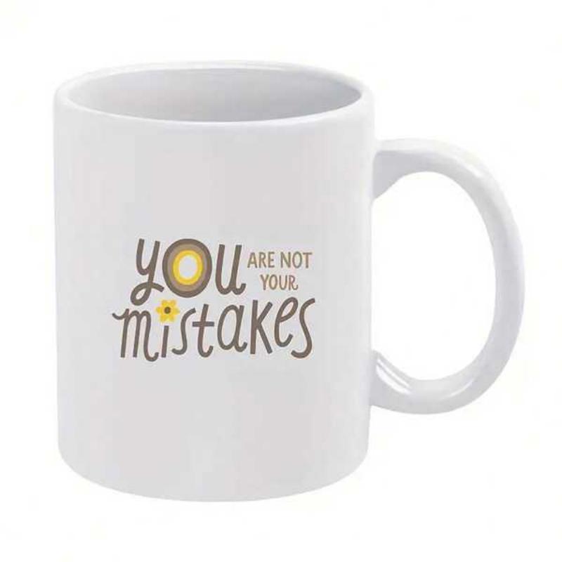 Tailorly White Ceramic 11 oz Mug - You Are Not Your Mistakes Inspirational Handwritten Typography Featuring Delicate Yellow Blossoms On Ceramic Mug