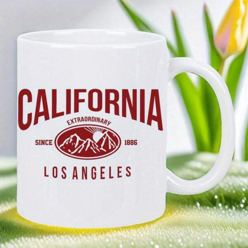 Tailorly White Ceramic 11 oz Mug - California Extraordinary Since Los Angeles Rustic Mountain Peaks With Glowing Sun Inside A Vintage Oval Frame Mountain