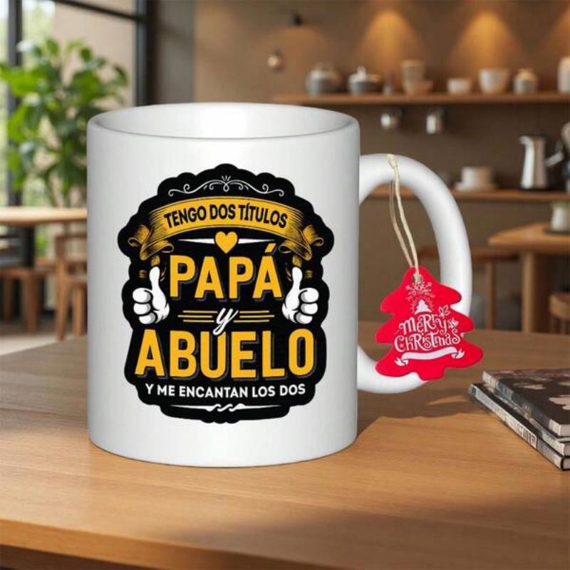 Tailorly White Ceramic 11 oz Mug - Merry Christmas Vintage Decorative Badge With Banners And Thumbs Up Icons Badge