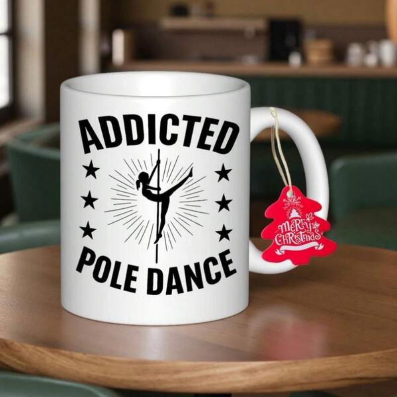 Tailorly White Ceramic 11 oz Mug - Addicted Pole Dance Dynamic Silhouette Of A Woman Performing Moves On A Vertical Pole Dancer