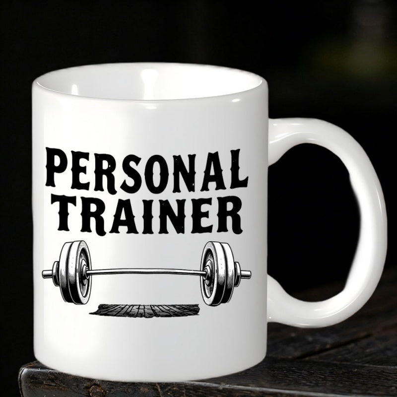 Tailorly White Ceramic 11 oz Mug - Personal Trainer Solid Heavy Metal Barbell Resting On The Gym Floor Barbell
