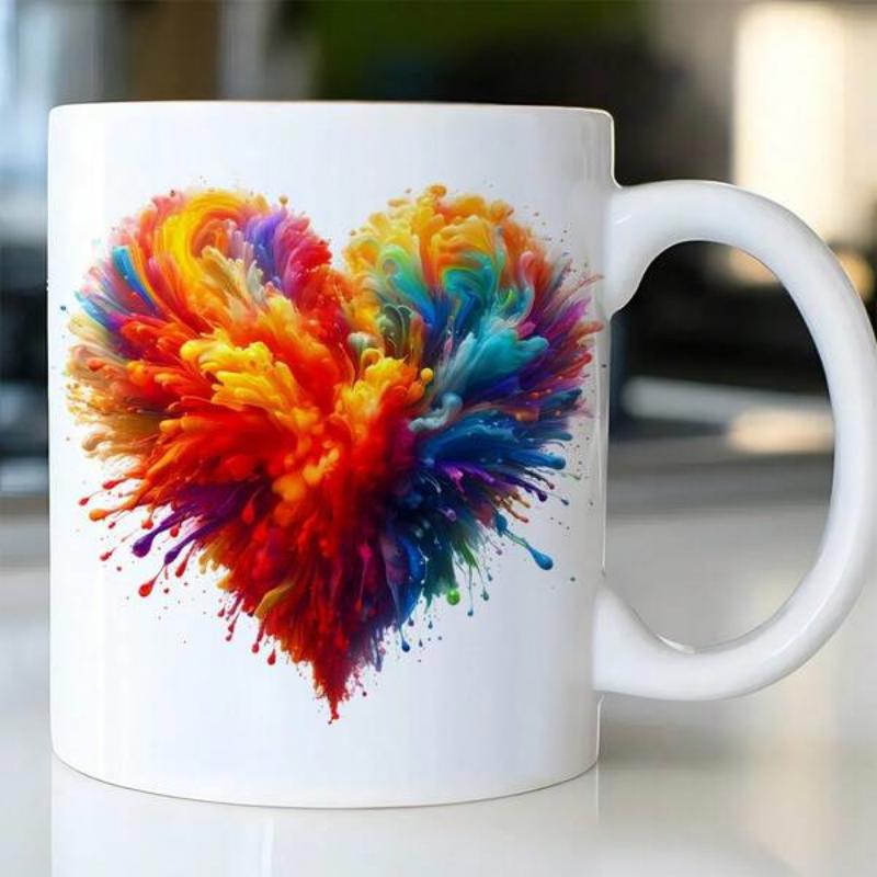 Tailorly White Ceramic 11 oz Mug - Vibrant Explosion Of Colorful Ink Splashing Into A Beautiful Radiant Artistic Heart