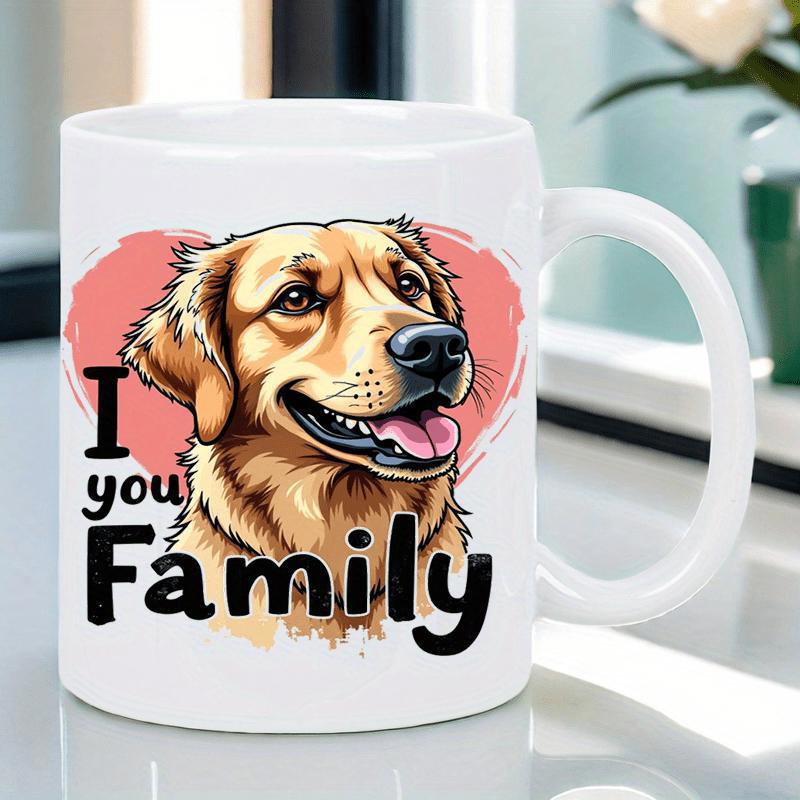 Tailorly White Ceramic 11 oz Mug - I You Family Cheerful Golden Retriever Portrait Within A Soft Pink Heart Shape Dog