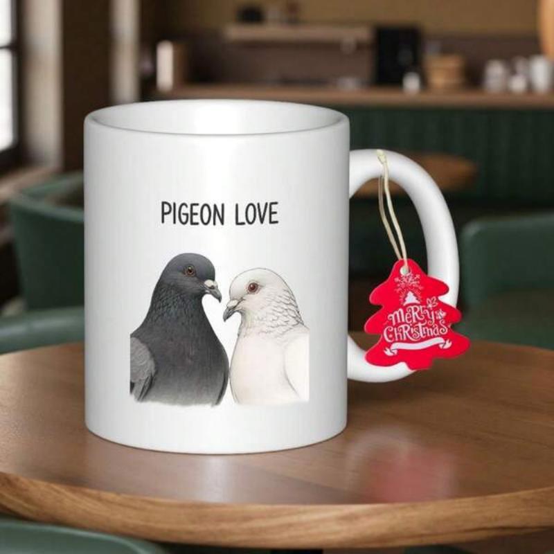 Tailorly White Ceramic 11 oz Mug - Pigeon Love Two Beautiful Pigeons Sitting Closely Together Against A Plain Background Pigeon