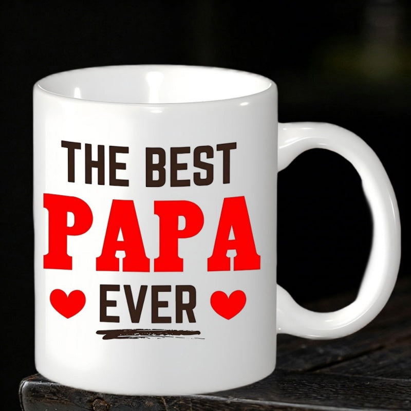 Tailorly White Ceramic 11 oz Mug - The Best Papa Ever Bold Typography With Red Hearts Expressing Family Appreciation Mug