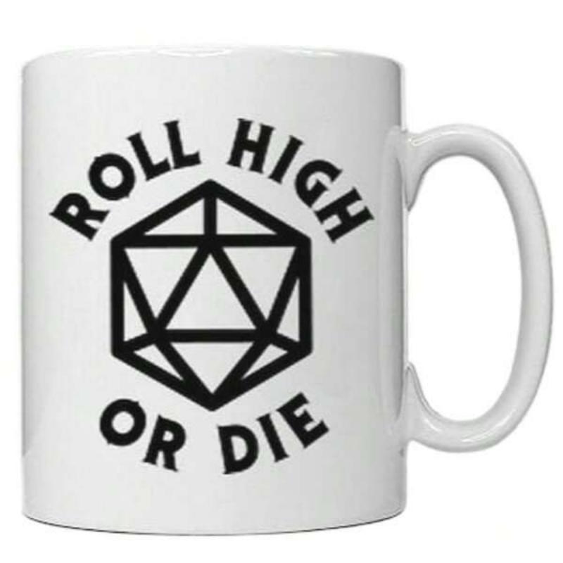 Tailorly White Ceramic 11 oz Mug - Roll High Or Die Geometric Black Minimalist Gaming Graphic Featuring An Iconic D20 Dice