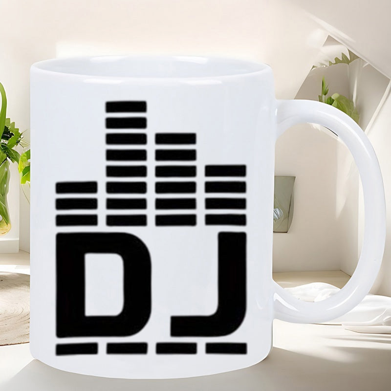 Tailorly White Ceramic 11 oz Mug - DJ Bold Black Audio Equalizer Bars Pulsing With Musical Rhythm Energy Mug