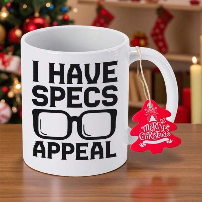 Tailorly White Ceramic 11 oz Mug - I Have Specs Appeal Bold Stylized Thick Black Spectacles Centered On A Glossy