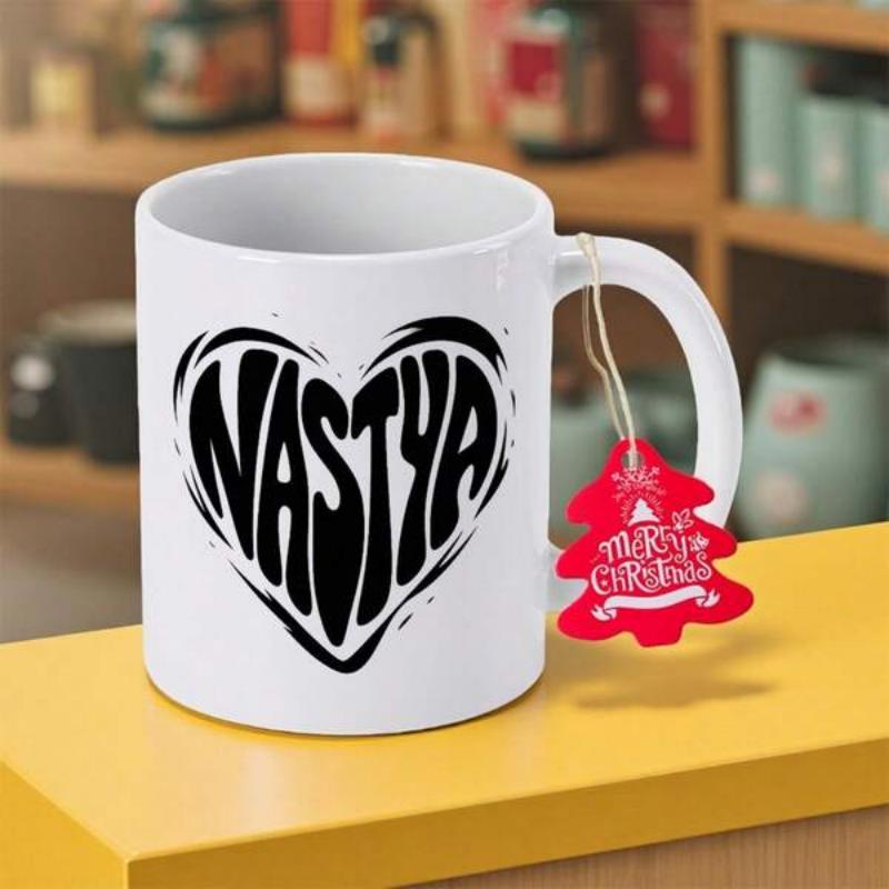 Tailorly White Ceramic 11 oz Mug - Nastya Distorted Black Graphic Lines Forming A Bold Textured Artistic Heart
