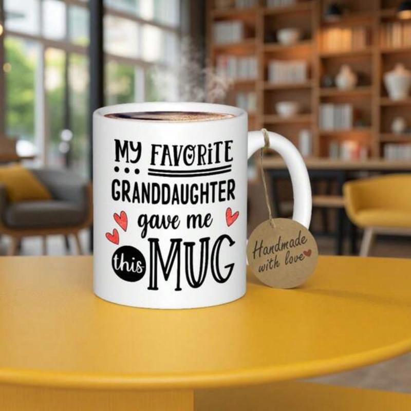 Tailorly White Ceramic 11 oz Mug - My Favorite Granddaughter Gave Me This Mug Elegant Featuring Tiny Red Hearts And Bold Black Lettering Mug