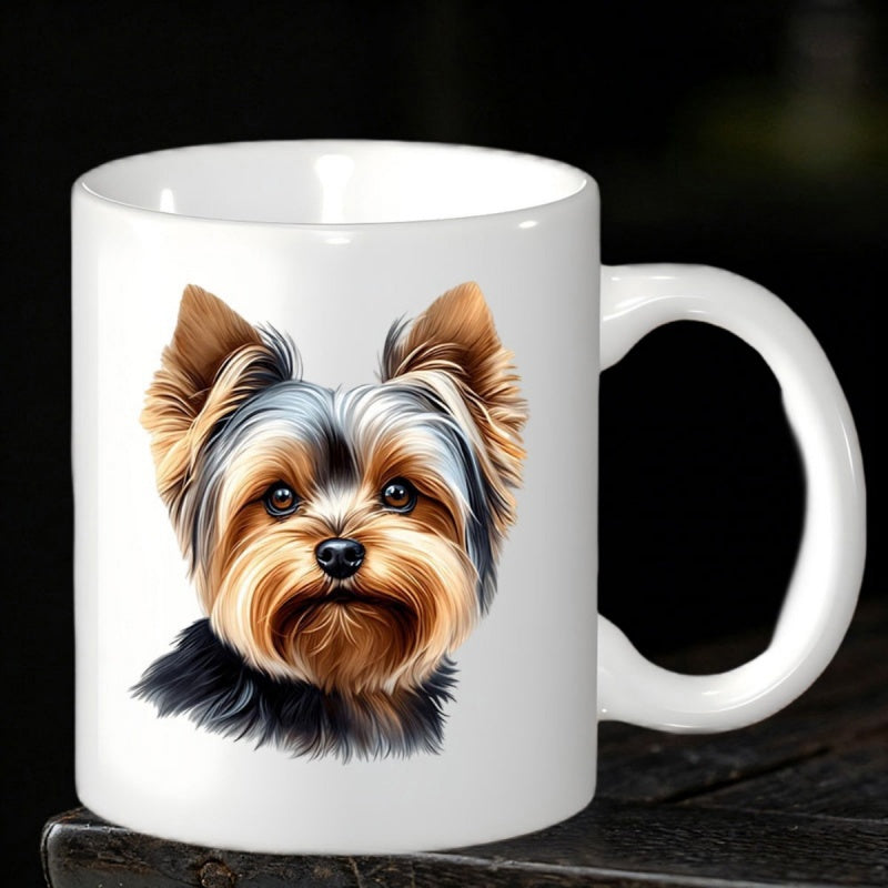 Tailorly White Ceramic 11 oz Mug - Cute Fluffy Yorkshire Terrier With Bright Expressive Eyes Portrait Dog