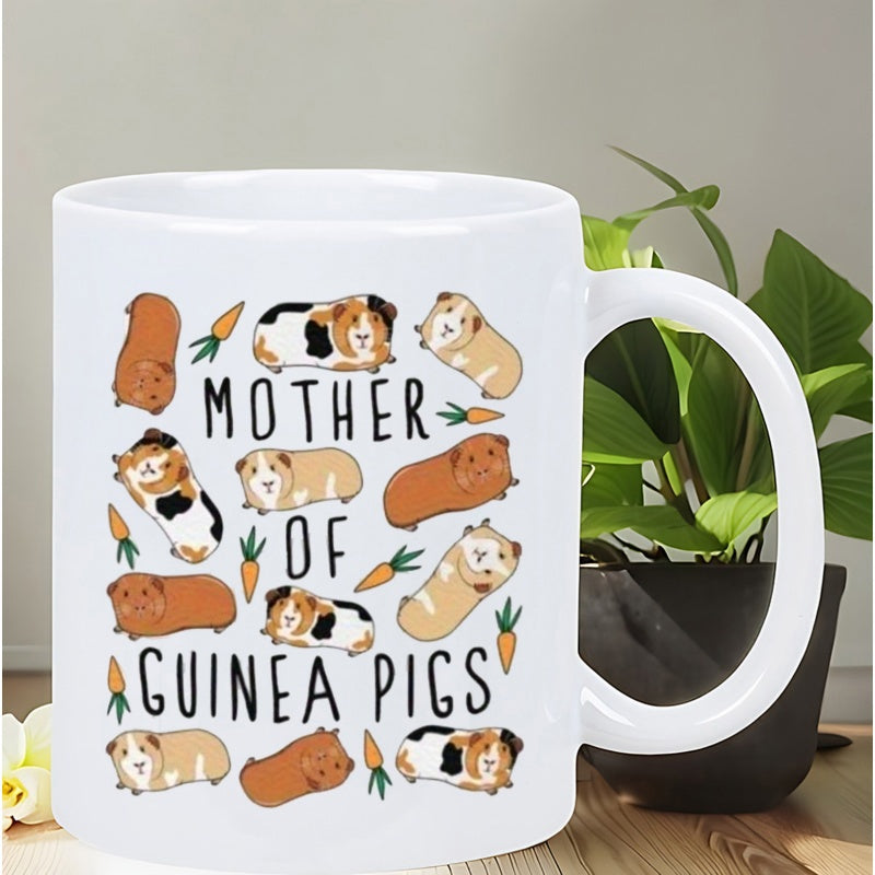 Tailorly White Ceramic 11 oz Mug - Mother Of Guinea Pigs Several Colorful Little Pets Laying Near Bright Orange Carrots Guinea Pig