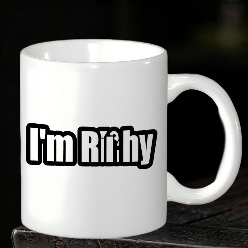 Tailorly White Ceramic 11 oz Mug - Im Richy Clean Minimalist White Ceramic Kitchenware With Smooth Glaze Surface Finish Mug