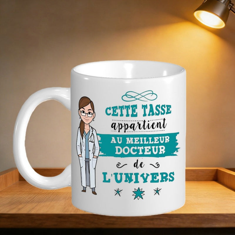 Tailorly White Ceramic 11 oz Mug - Dedicated Medical Professional Wearing Glasses And White Lab Coat Character Doctor