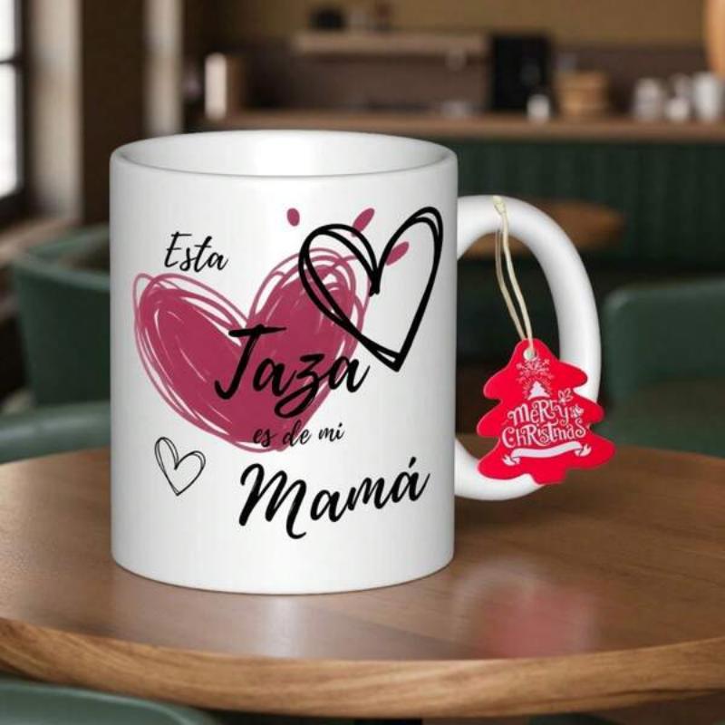 Tailorly White Ceramic 11 oz Mug - Artistic Pink Scribble With Black Outlined Minimalist Shapes Heart