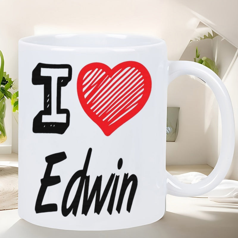 Tailorly White Ceramic 11 oz Mug - I Edwin Minimalist Ceramic Vessel Decorated With A Vibrant Red Heart Mug