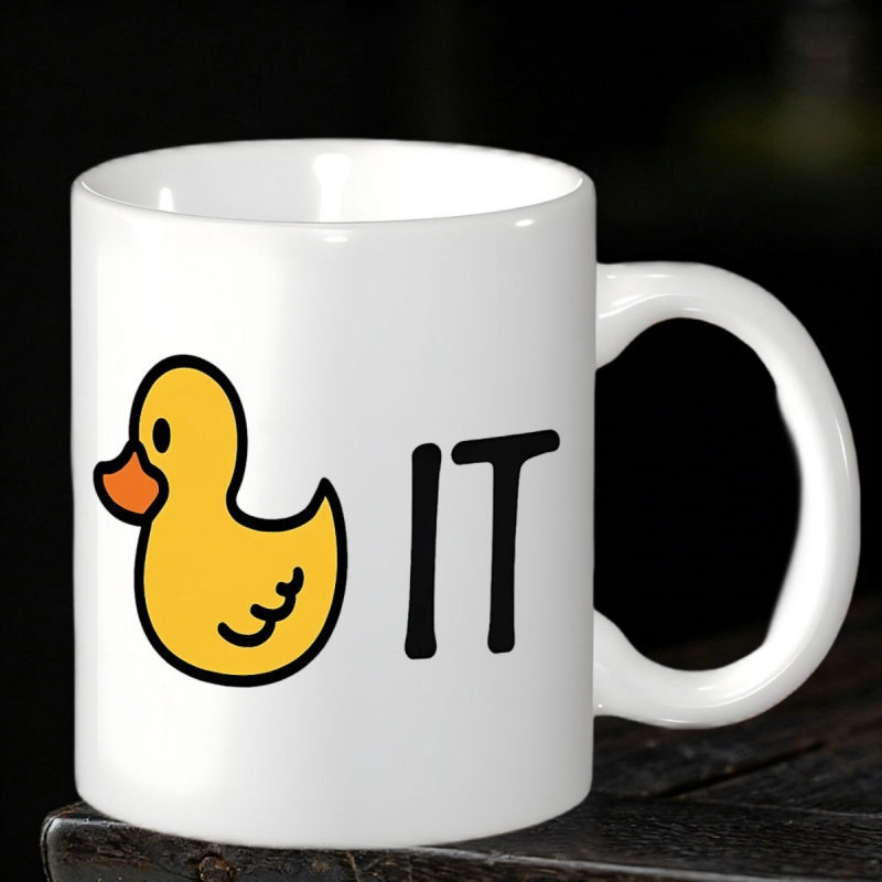 Tailorly White Ceramic 11 oz Mug - IT Simple Yellow Rubber Duck With Bold Black Outlines And Orange Beak Duck