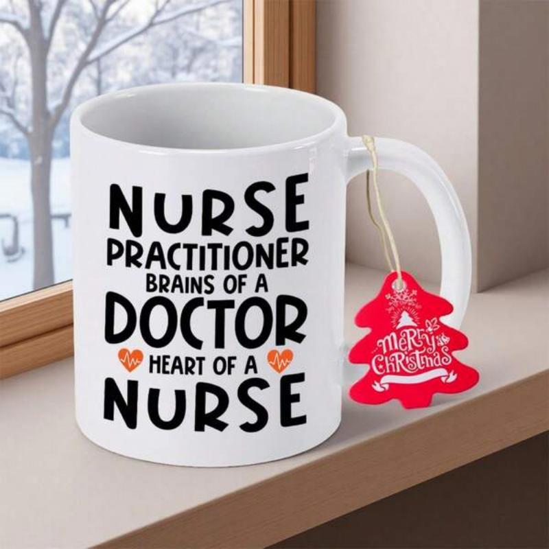 Tailorly White Ceramic 11 oz Mug - Nurse Practitioner Brains Of A Doctor Heart Of A Nurse Minimalist White Ceramic With Bold Black Typography And Orange Heart Mug