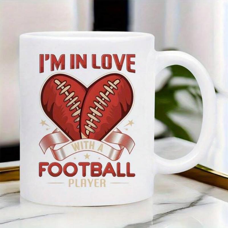 Tailorly White Ceramic 11 oz Mug - I'm In Love With A Football Player Textured Brown American Footballs Arranged In A Romantic Heart Shape Football