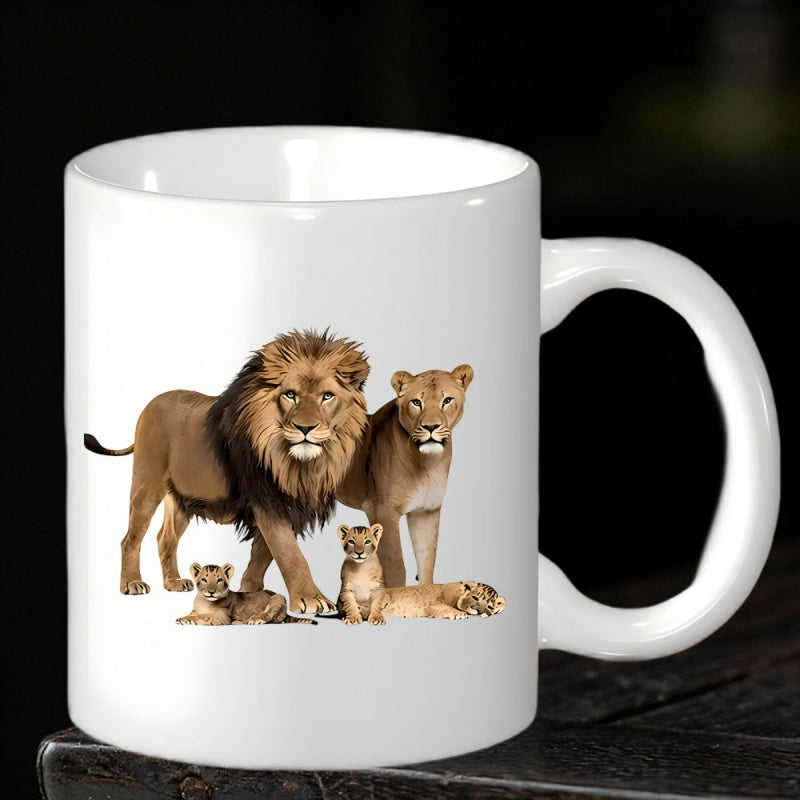 Tailorly White Ceramic 11 oz Mug - Majestic Lion Pride Resting Together On A Pristine White Background Lion